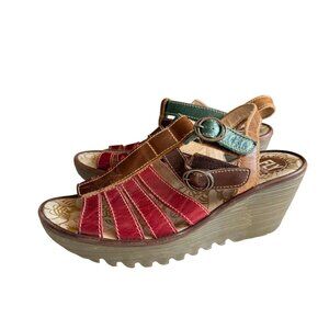 Fly London Platform Wedge Heels Ankle Strap Sandals Women's Size 39 Multicolor